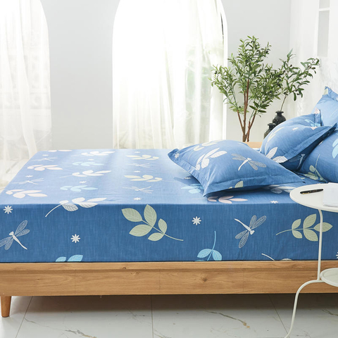 Set biancheria da letto a foglia blu con lenzuolo inferiore con angoli pieghettati in tessuto per la casa