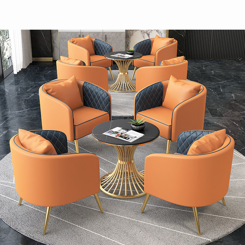 Vendita calda moda moderna tavola rotonda divano in pelle set sedia