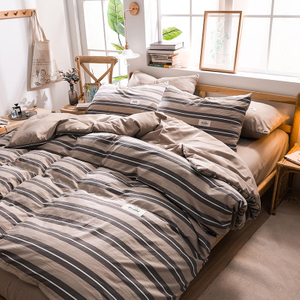 Vendita calda biancheria da letto in cotone stile semplice a righe kaki e grigio